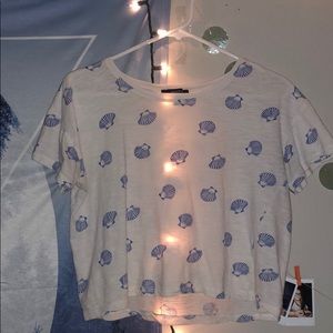 Blue and white seashell crop top